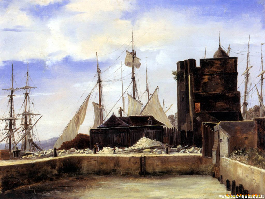 honfleur, the, old, wharf, , jean, baptiste, camille, corot